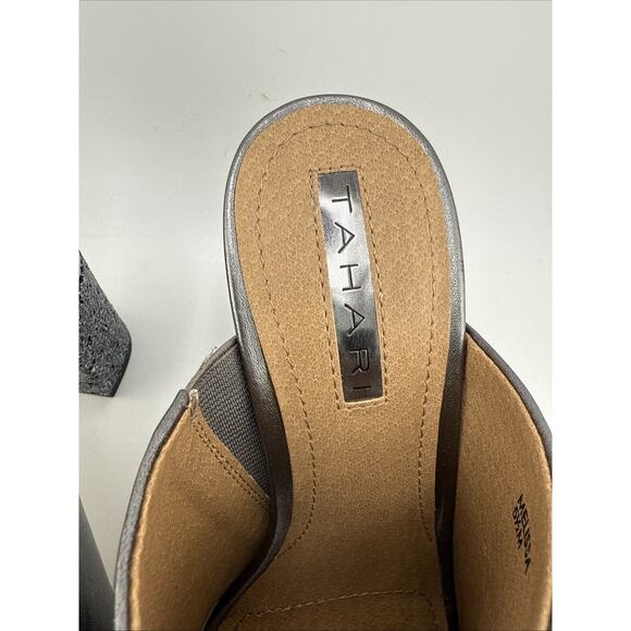 Tahari Melissa Women's Sz 5.5 M‎ Leather Mule Sandals Glitter Heel Gray NWOB - Picture 5 of 10